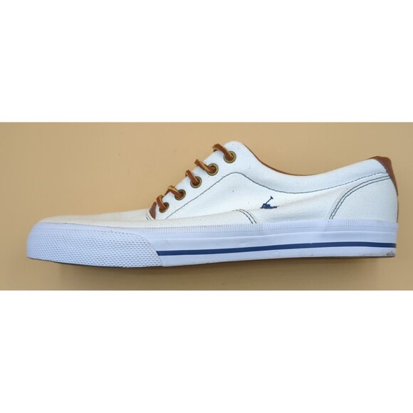 Polo Ralph Lauren Vaughn White Canvas Sneakers Shoes Mens Size 11 D Leather Lace - Picture 9 of 12